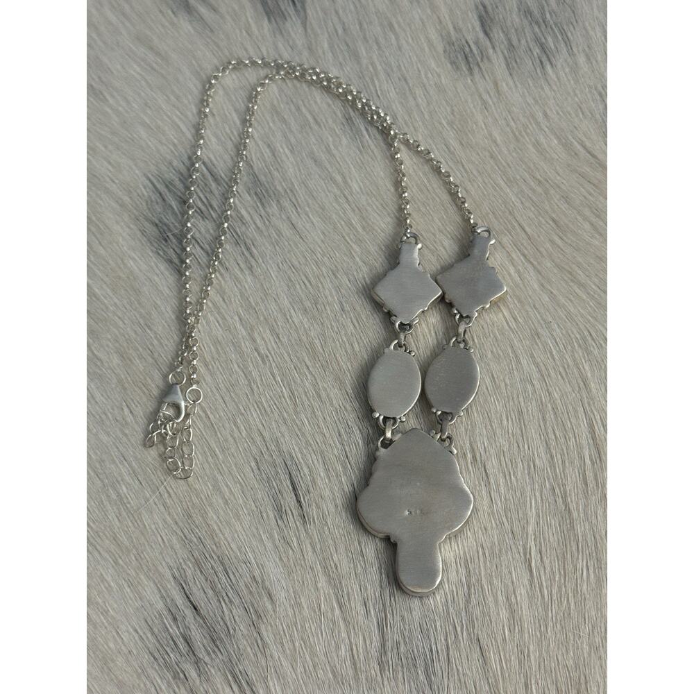 Sterling Silver Blue Kingman Turquoise White Buffalo Nugget Cluster Necklace 21” - Picture 4 of 16